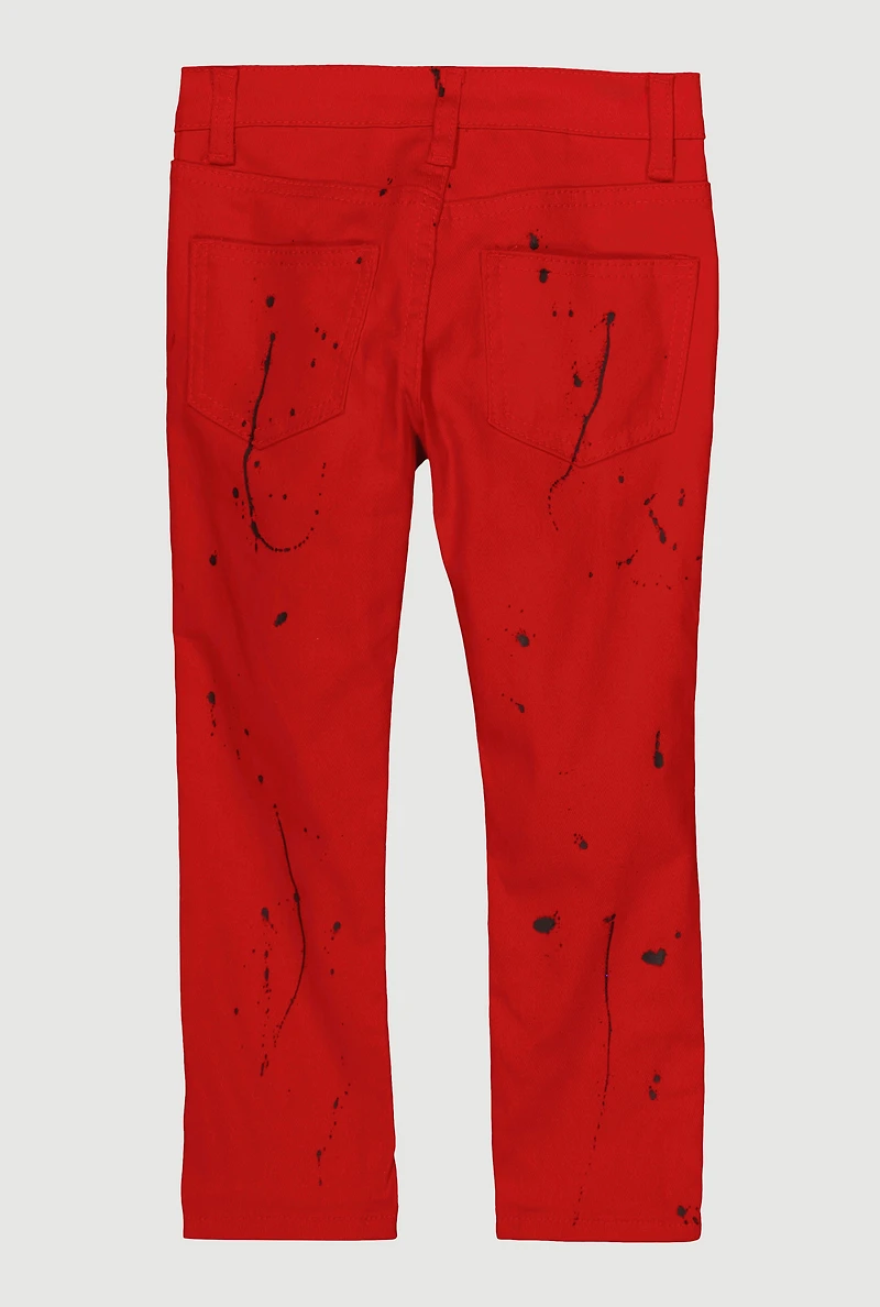 Little Boys Paint Splatter Distressed Denim Jeans, Red,