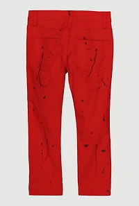 Little Boys Paint Splatter Distressed Denim Jeans, Red,