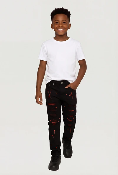 Little Boys Distressed Patch and Repair Paint Splatter Jeans