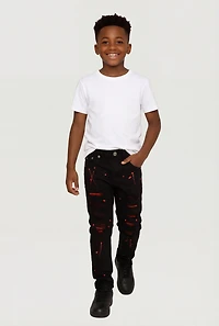 Little Boys Distressed Patch and Repair Paint Splatter Jeans