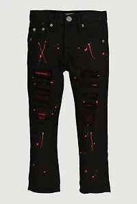 Little Boys Distressed Patch and Repair Paint Splatter Jeans