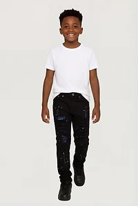Little Boys Paint Splatter Decorative Stitch Distressed Jeans