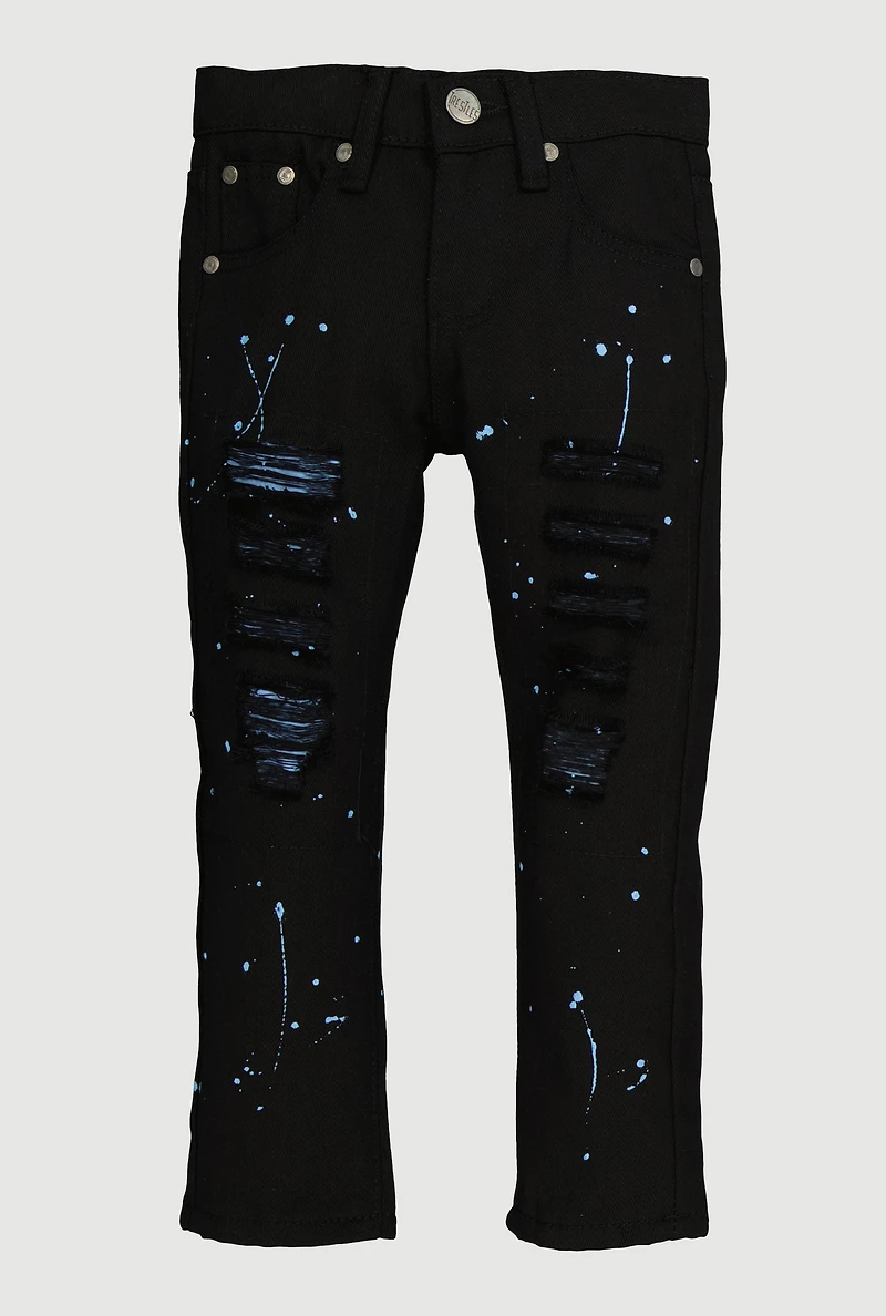 Little Boys Paint Splatter Decorative Stitch Distressed Jeans