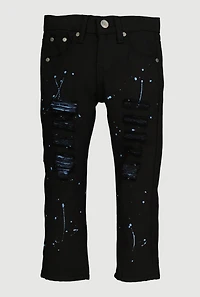 Little Boys Paint Splatter Decorative Stitch Distressed Jeans