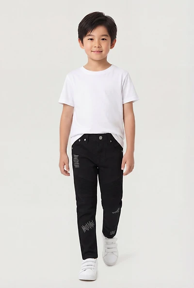 Little Boys Decorative Stitch Mid Rise Moto Jeans