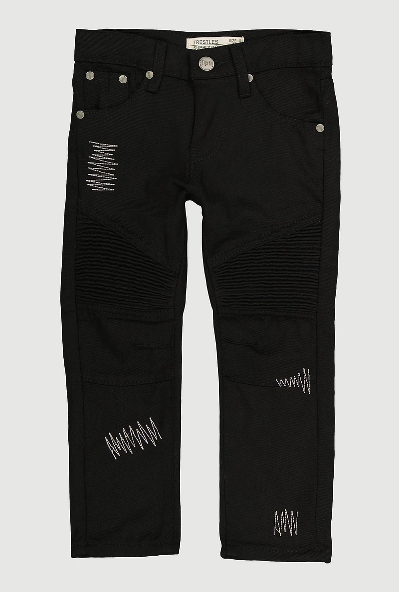 Little Boys Decorative Stitch Mid Rise Moto Jeans