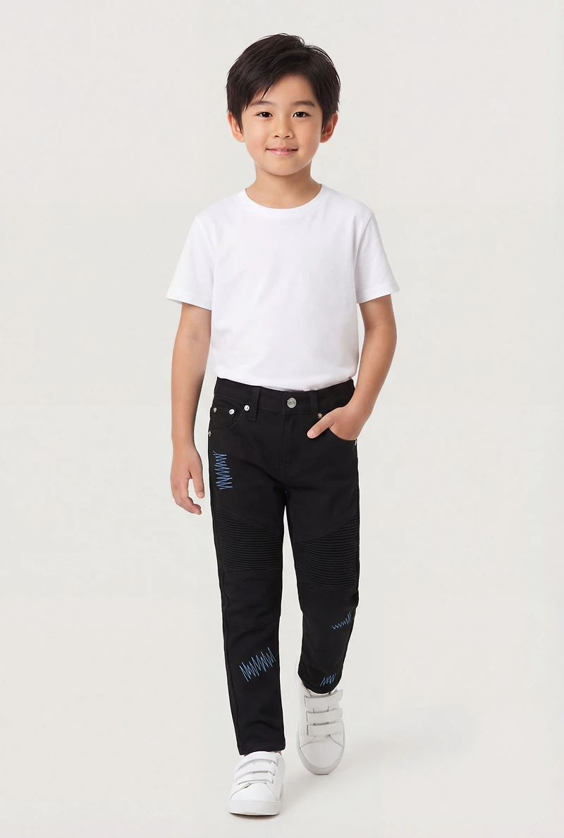 Little Boys Decorative Zig Zag Stitch Moto Jeans