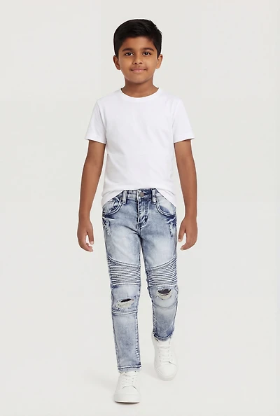 Little Boys Distressed Patch and Repair Moto Jeans