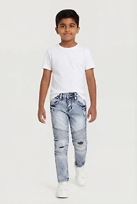Little Boys Distressed Patch and Repair Moto Jeans