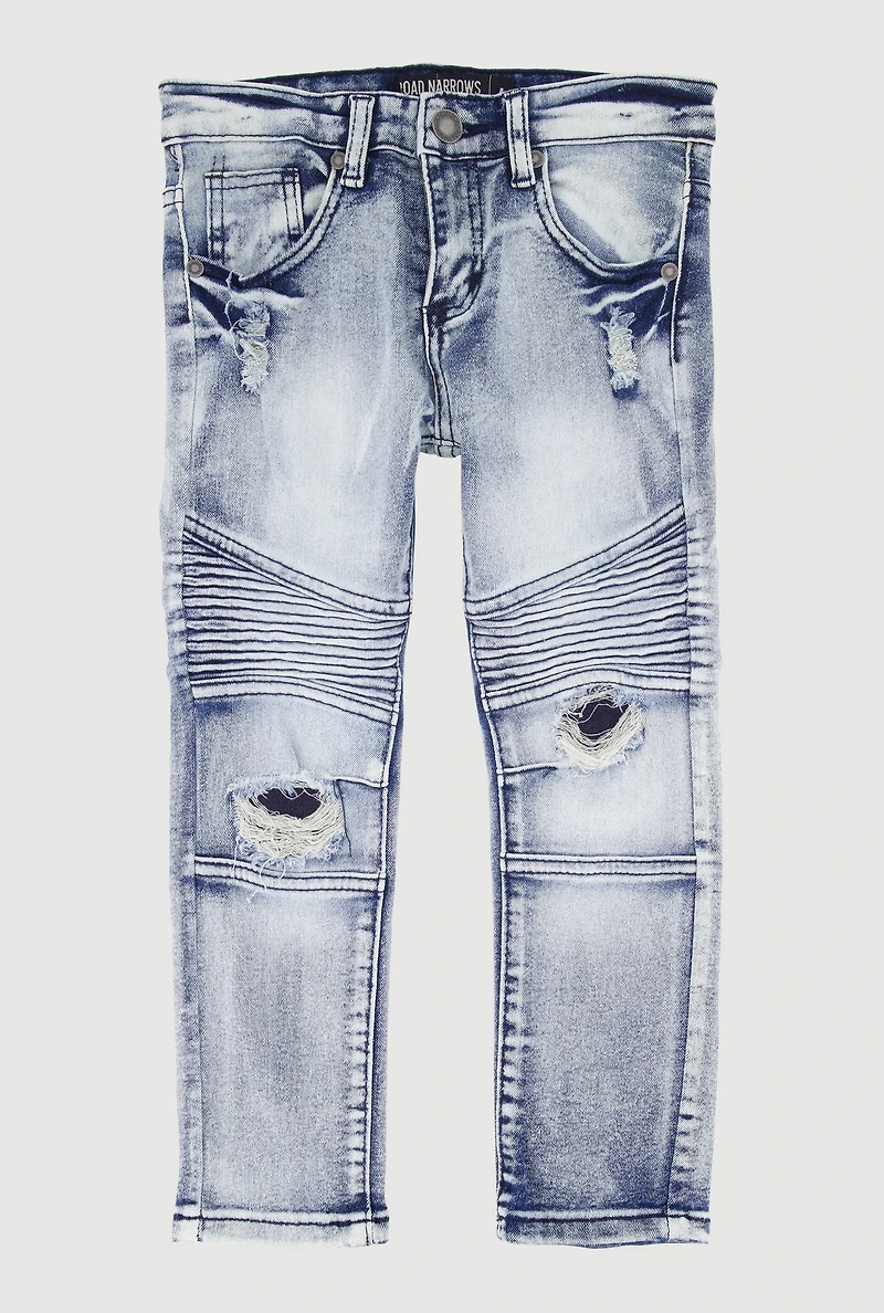 Little Boys Distressed Patch and Repair Moto Jeans