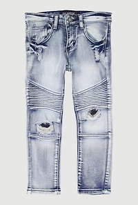Little Boys Distressed Patch and Repair Moto Jeans