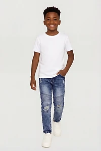 Little Boys Acid Wash Distressed Moto Jeans