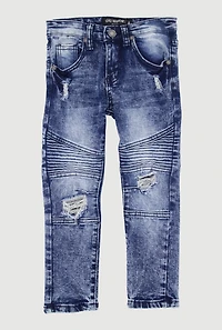 Little Boys Acid Wash Distressed Moto Jeans