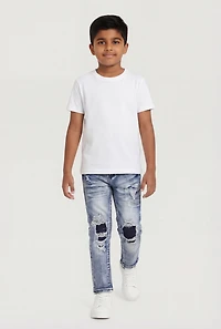 Little Boys Acid Wash Whiskered Patch and Repair Jeans
