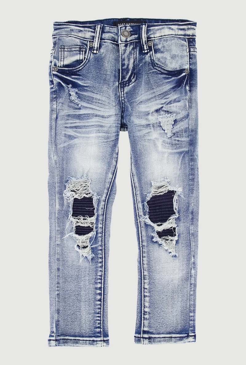 Little Boys Acid Wash Whiskered Patch and Repair Jeans