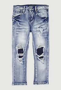 Little Boys Acid Wash Whiskered Patch and Repair Jeans