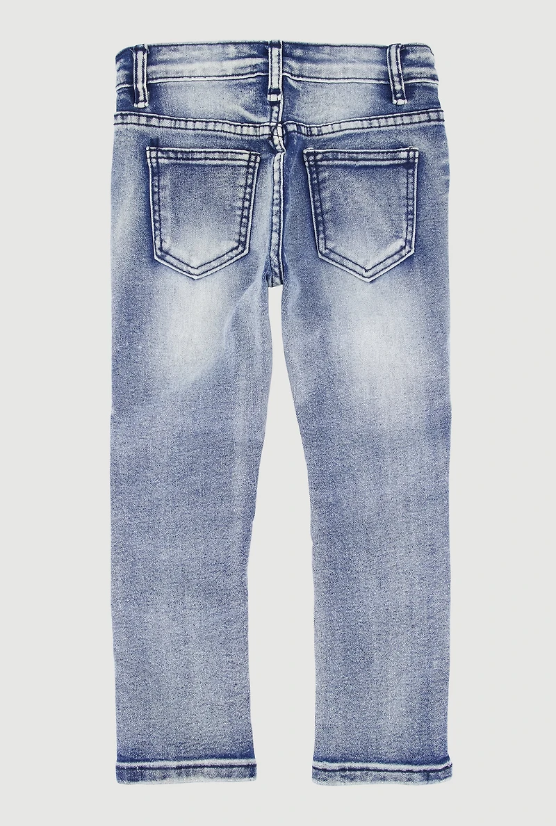 Little Boys Acid Wash Whiskered Patch and Repair Jeans