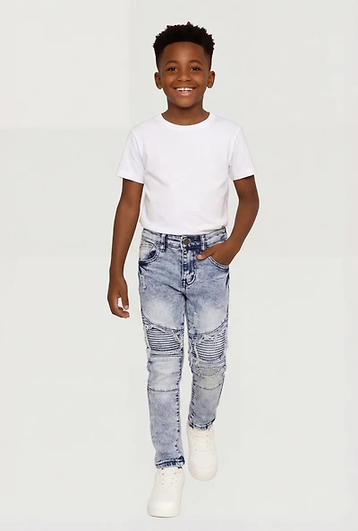 Little Boys Acid Wash Frayed Moto Jeans
