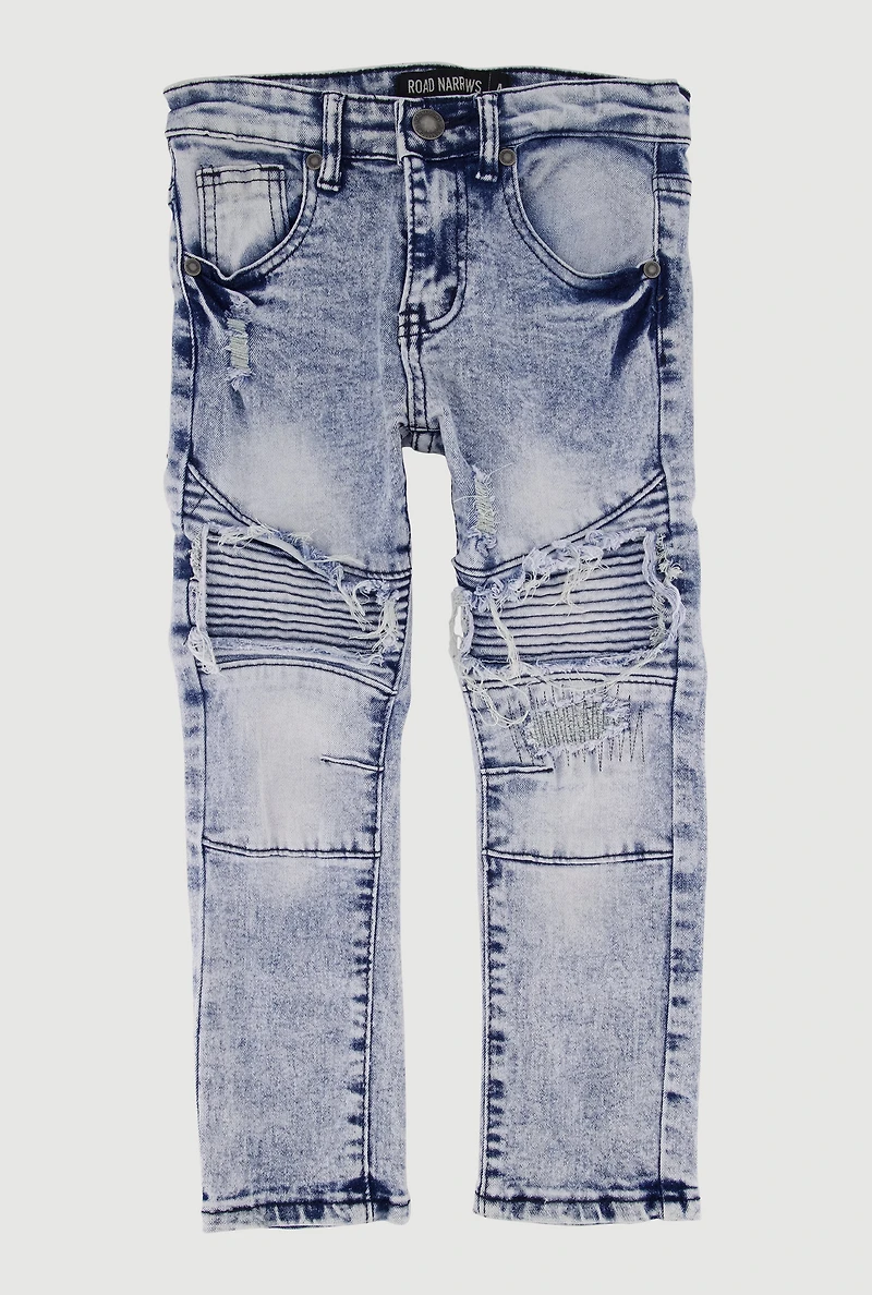 Little Boys Acid Wash Frayed Moto Jeans