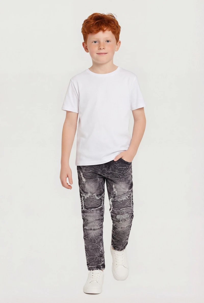 Little Boys Distressed Moto Jeans
