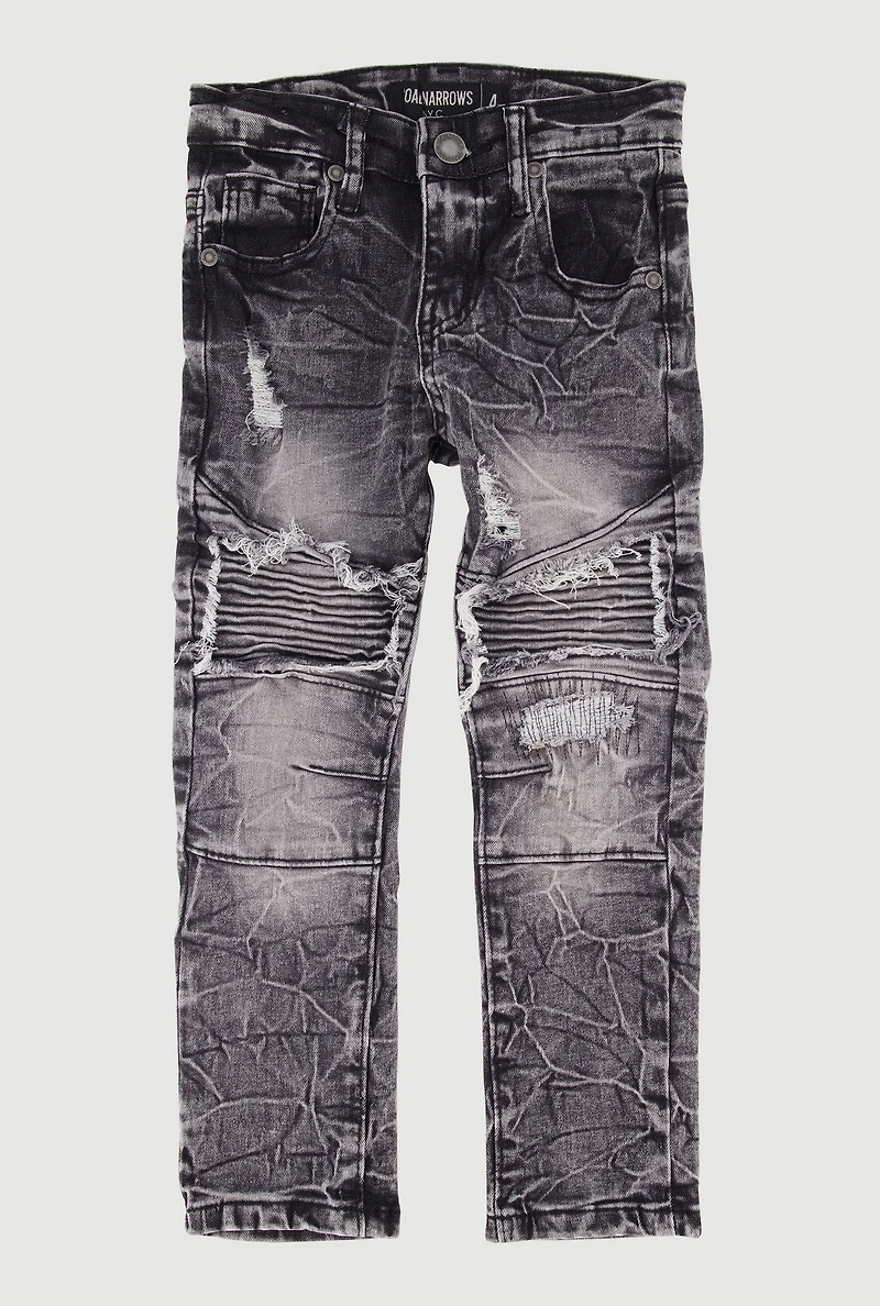 Little Boys Distressed Moto Jeans