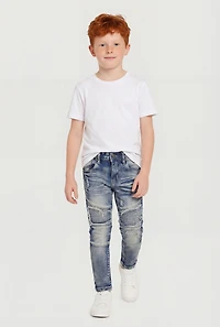 Little Boys Acid Wash Frayed Whiskered Moto Jeans