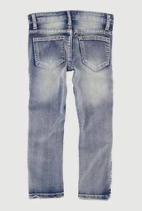 Little Boys Acid Wash Frayed Whiskered Moto Jeans