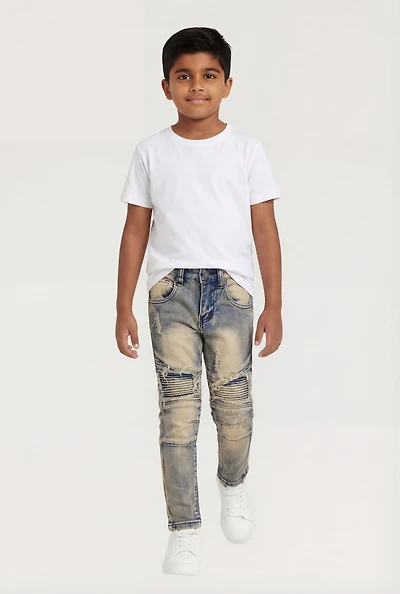 Little Boys Acid Wash Distressed Moto Jeans