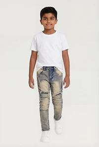 Little Boys Acid Wash Distressed Moto Jeans