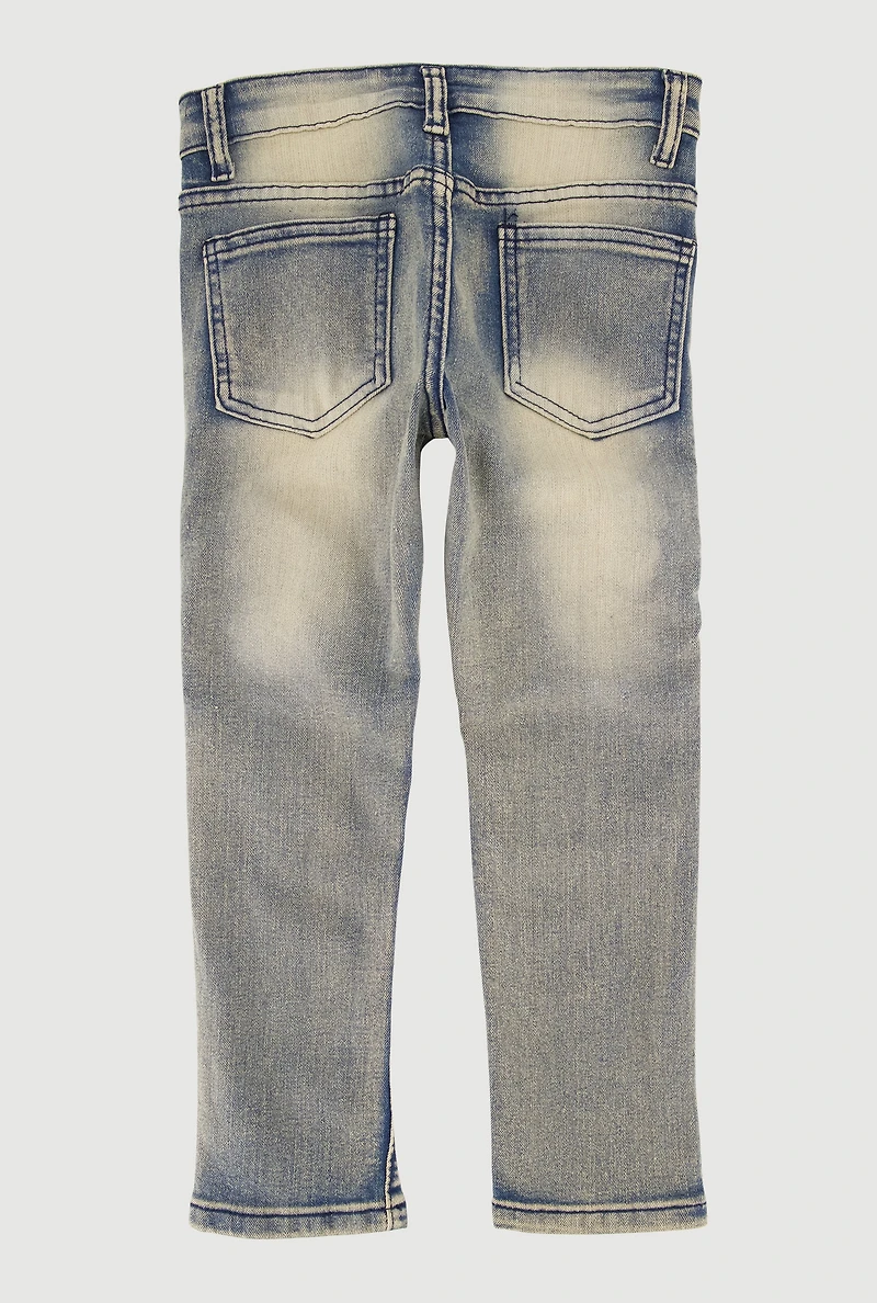 Little Boys Acid Wash Distressed Moto Jeans
