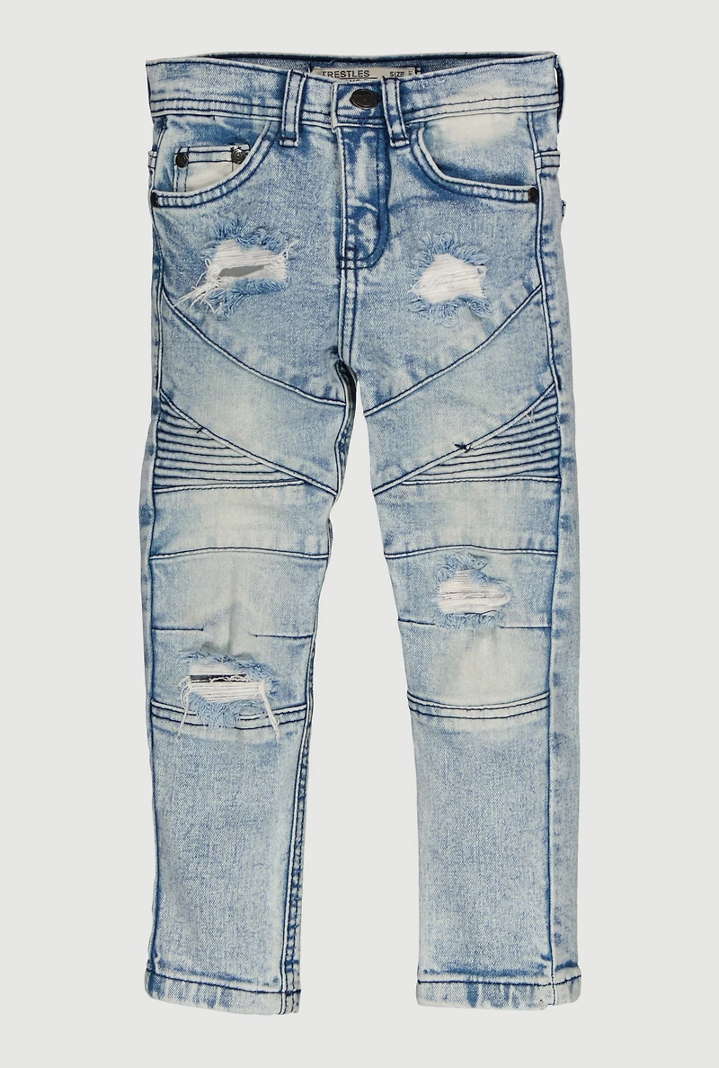 Little Boys Distressed Acid Wash Moto Jeans