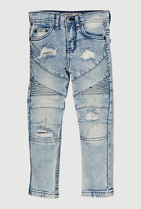 Little Boys Distressed Acid Wash Moto Jeans
