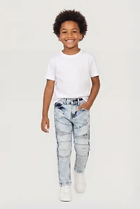 Little Boys Acid Wash Patch and Repair Moto Jeans