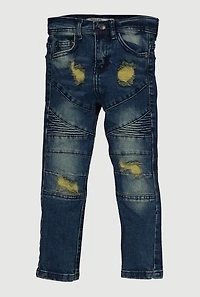 Little Boys Acid Wash Frayed Straight Leg Moto Jeans