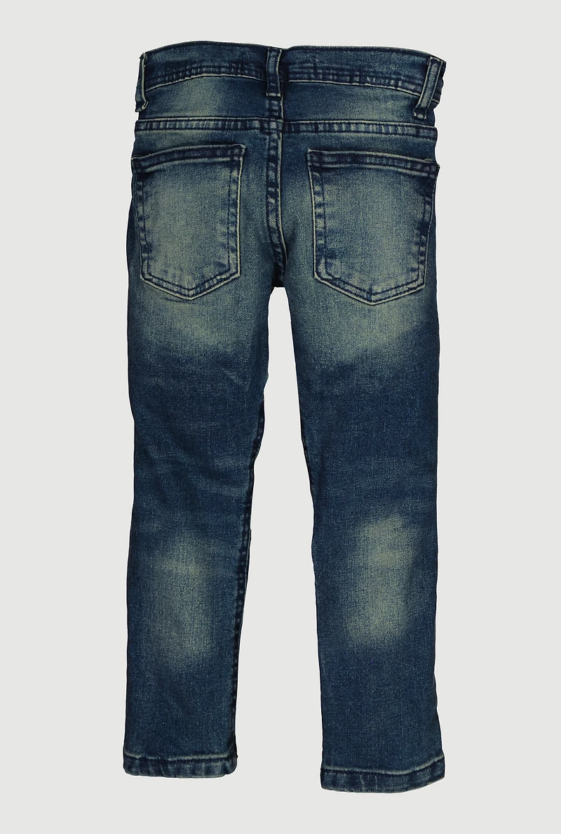 Little Boys Acid Wash Frayed Straight Leg Moto Jeans
