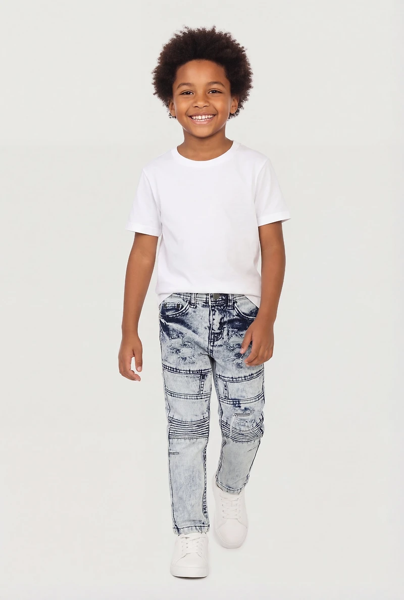 Little Boys Acid Wash Frayed Skinny Moto Jeans