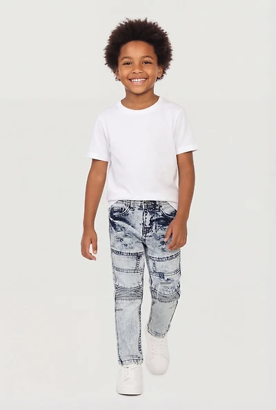 Little Boys Acid Wash Frayed Skinny Moto Jeans