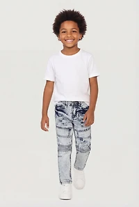 Little Boys Acid Wash Frayed Skinny Moto Jeans
