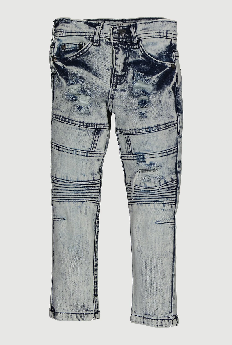 Little Boys Acid Wash Frayed Skinny Moto Jeans
