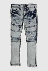 Little Boys Acid Wash Frayed Skinny Moto Jeans