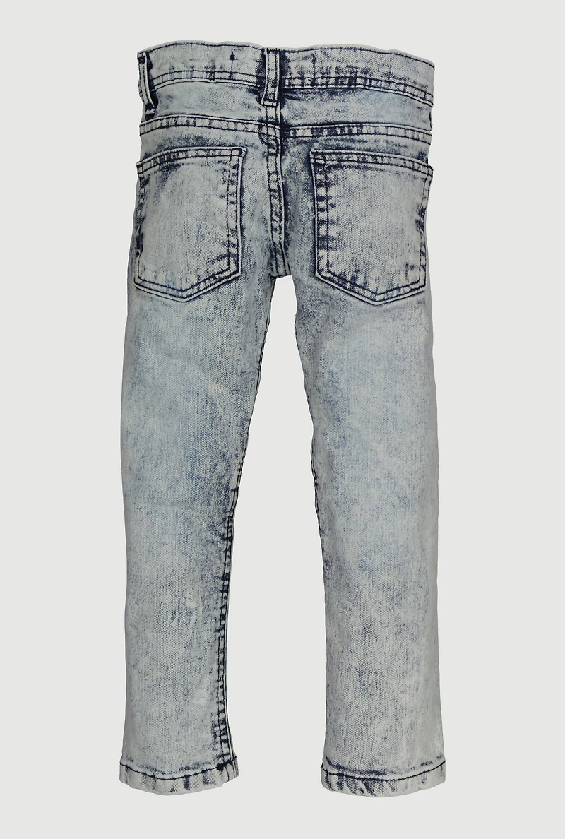 Little Boys Acid Wash Frayed Skinny Moto Jeans