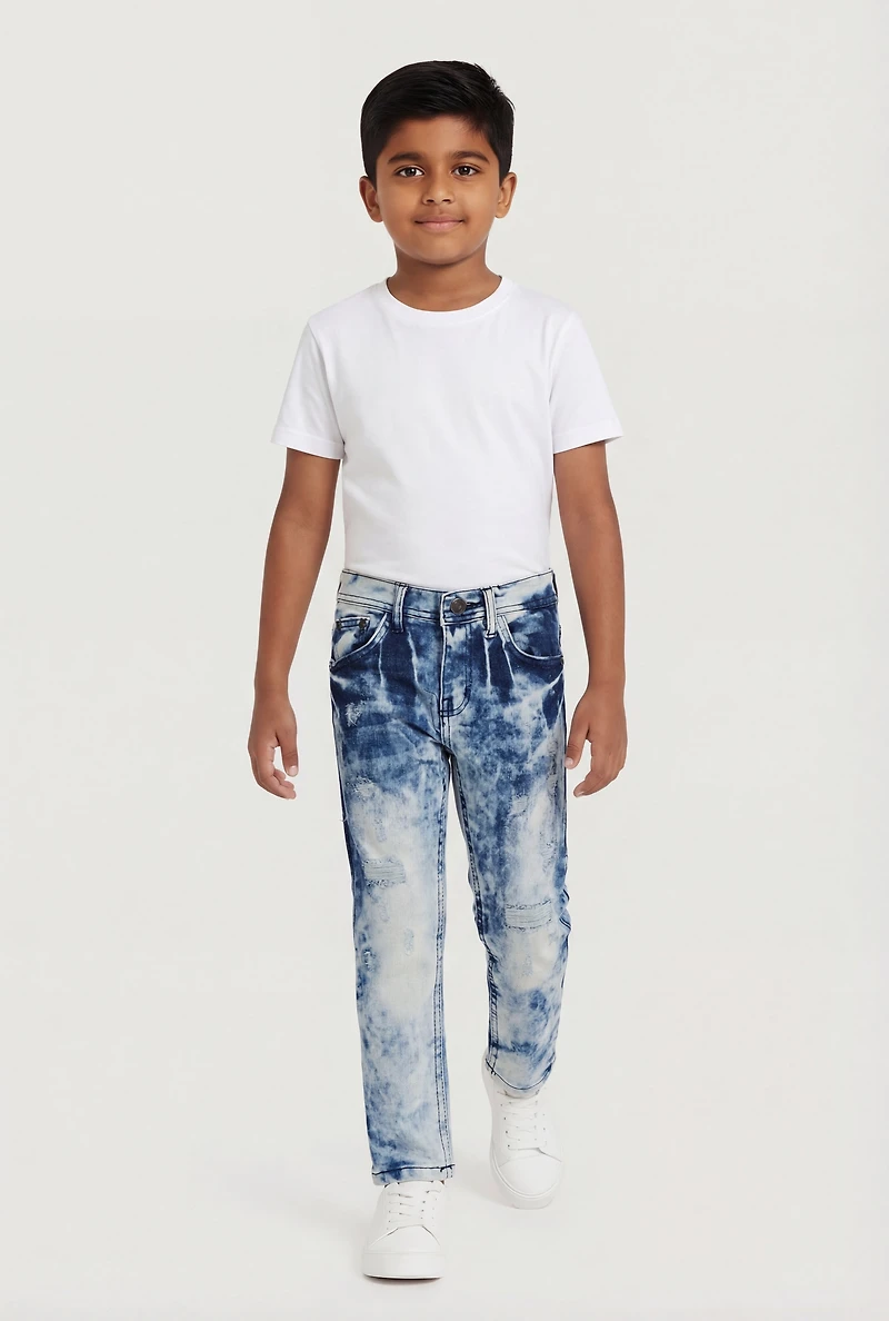 Little Boys Whiskered Acid Wash Skinny Jeans