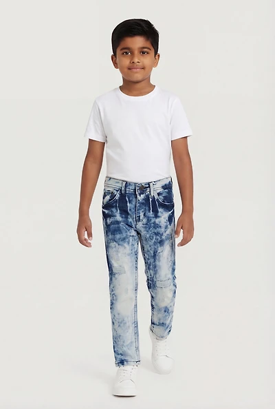 Little Boys Whiskered Acid Wash Skinny Jeans
