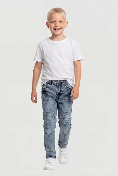 Little Boys Distressed Frayed Acid Wash Moto Jeans