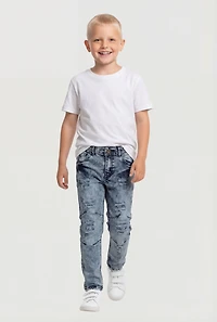 Little Boys Distressed Frayed Acid Wash Moto Jeans