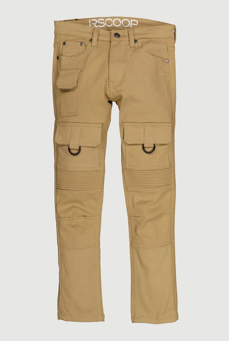 Boys Decorative Stitch Cargo Pocket Moto Pants, Khaki, Size 14