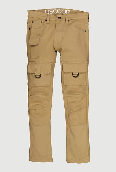 Boys Decorative Stitch Cargo Pocket Moto Pants, Khaki, Size 14