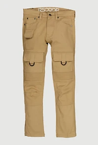 Boys Decorative Stitch Cargo Pocket Moto Pants, Khaki, Size 14