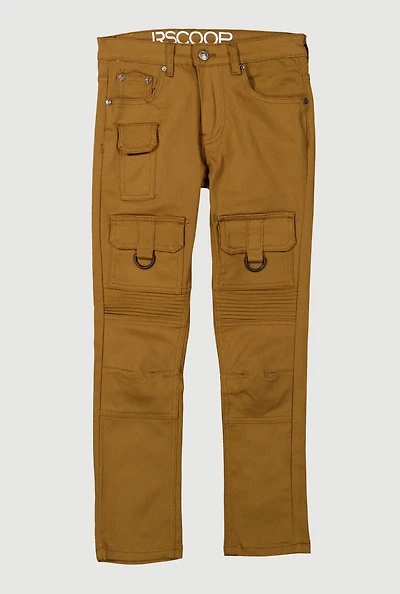 Boys Moto Cargo Pocket Skinny Jeans, Khaki, Size 10