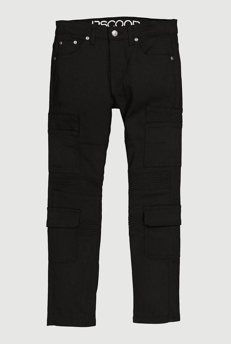 Boys Cargo Pocket Moto Jeans, Black, Size 10